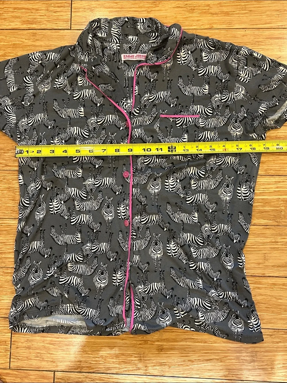 Women's Grey Zebra Print Short Sleeve Pajama Top with Pink Trim
